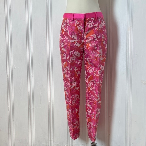 Pink Tartan Pants - 🌺 PINK TARTAN Neon Pink & Orange Brocade Cigarette Pants — Size 6